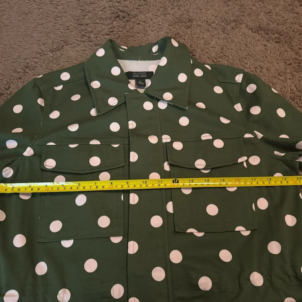 Halogen x Atlantic Pacific Green Polka Dot Skirt Suit Set Jacket Circle Skirt M - Picture 6 of 12